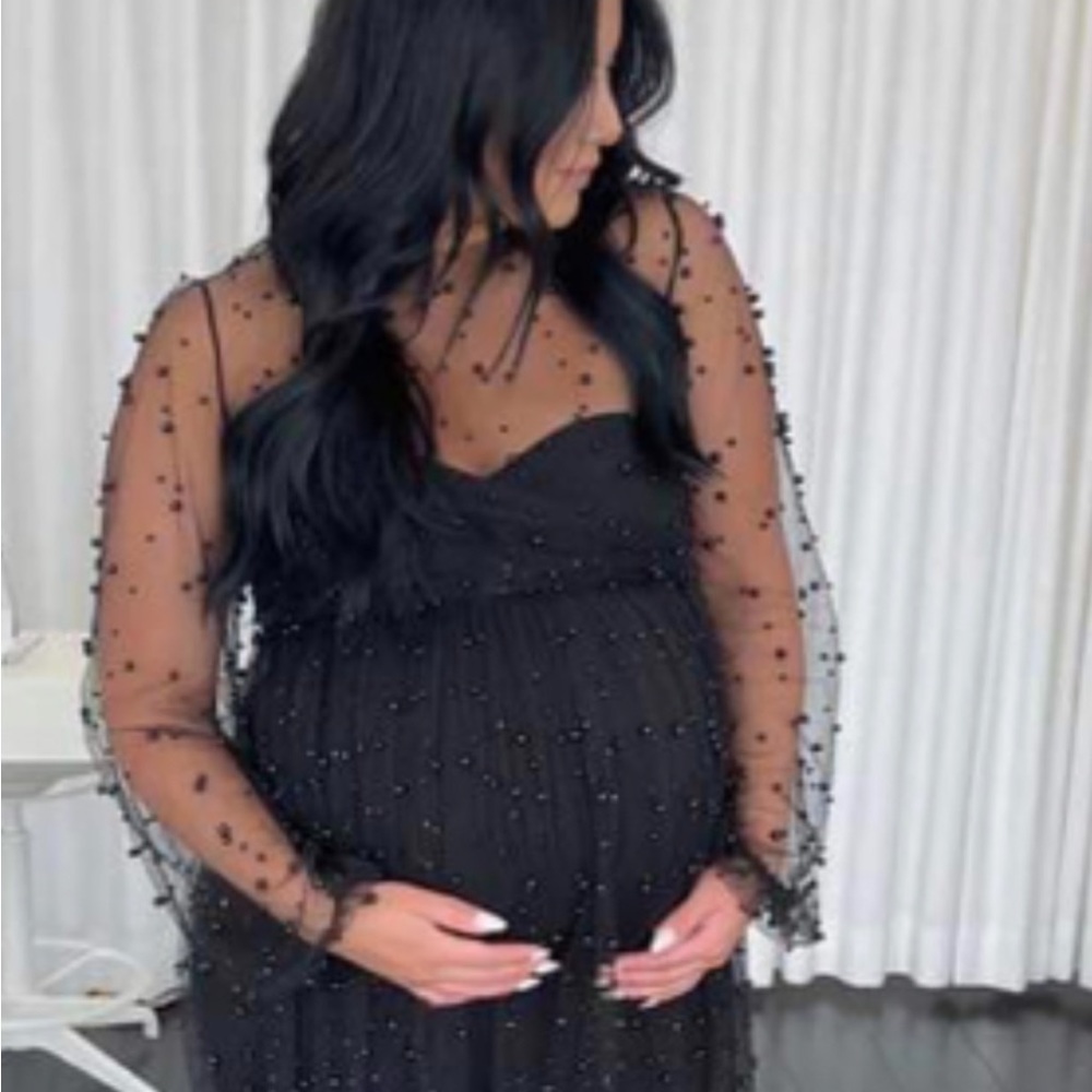 Pink Long Sleeve Gown with Sweetheart Neckline and Embellishments